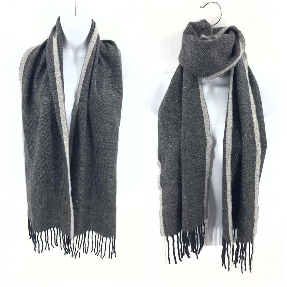Club Room 100% Cashmere Scarf Gray Fringe Trim Unisex Adult Quiet Luxury Soft